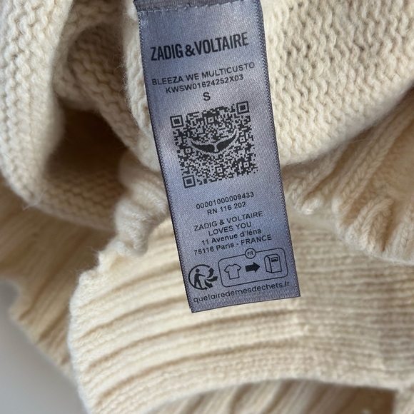 Zadig & Voltaire Cream Crochet Knit Merino Wool Open forever happy Hook Cardigan - Picture 8 of 9